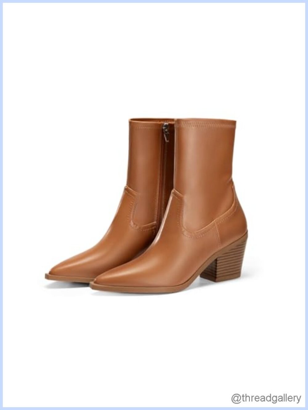 Womens Pointed Toe Ankle Boots Chunky Stacked Heel Side Zipper Faux Leather